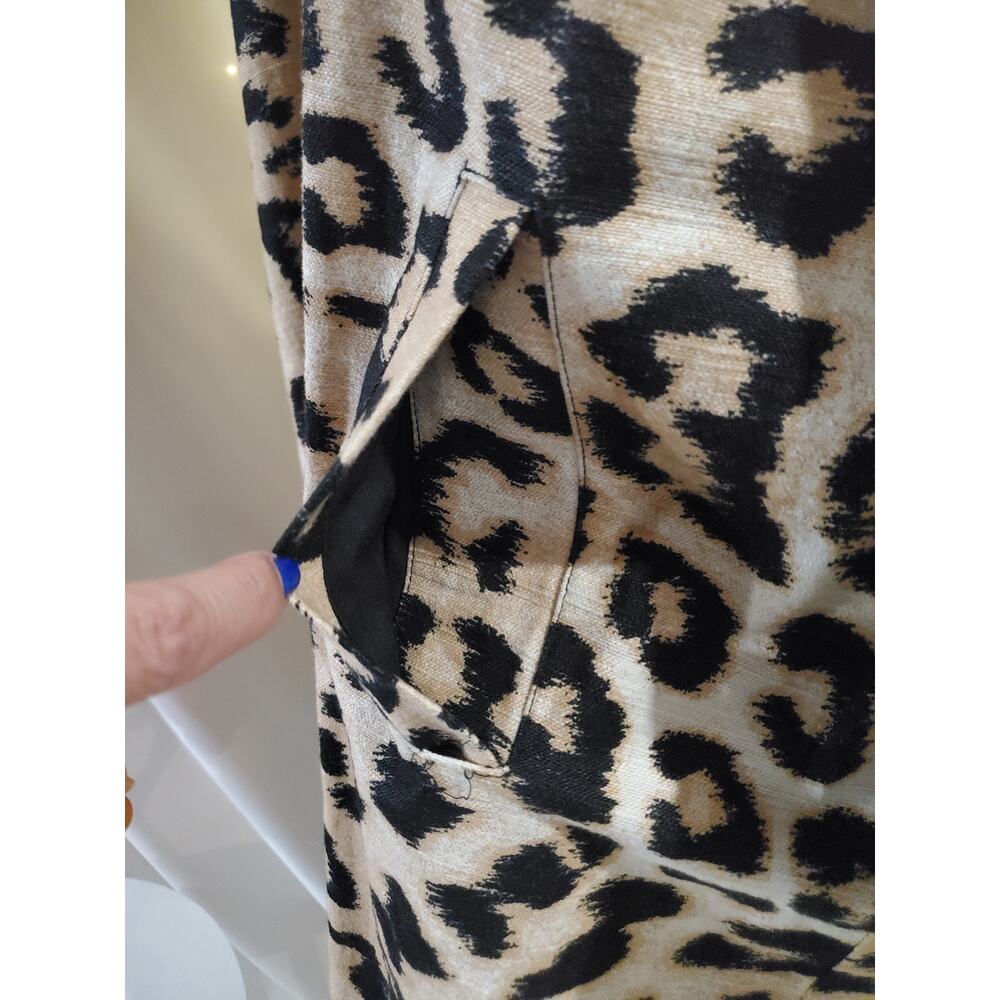 Chicos Womens Animal Print Linen Blend Jacket Size 2 L 12/14 Overcoat Leopard - Picture 7 of 13